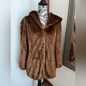 Donna Sayler’s Fabulous Furs Copper Luxe Beaver Anorak Hooded Coat Small 8-10